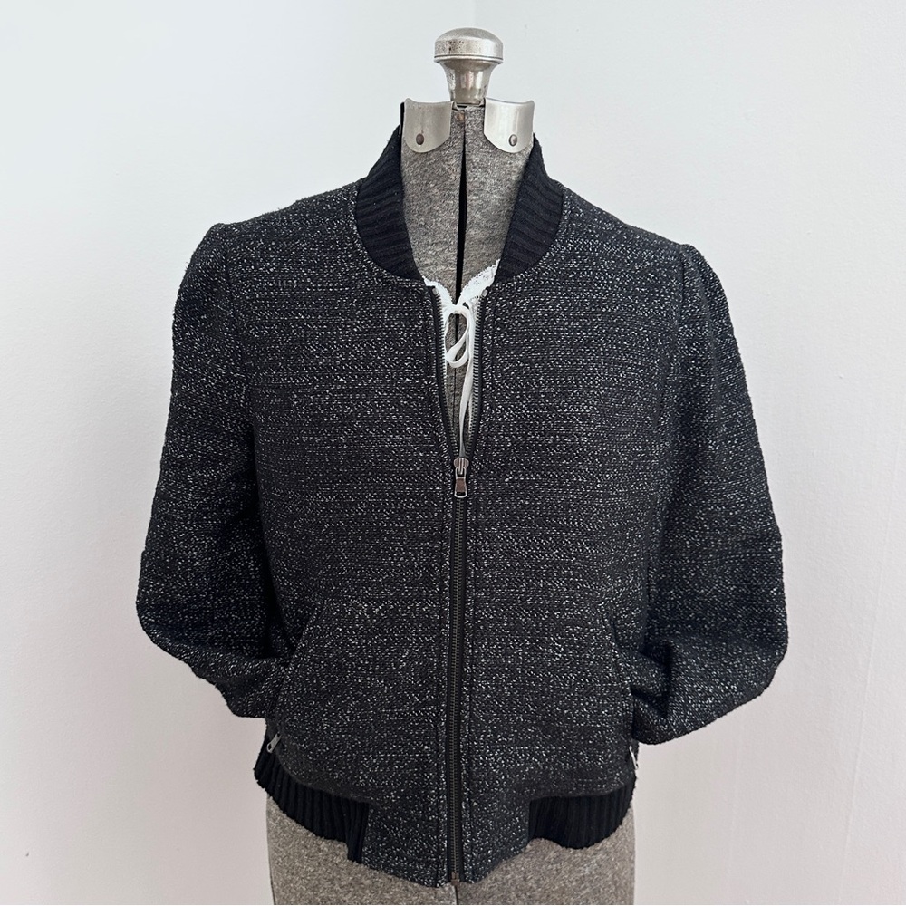 LOFT Black Tweed Bomber Jacket